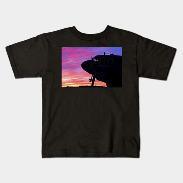 WWII C47 at Sunset Kids T-Shirt by Bierman9